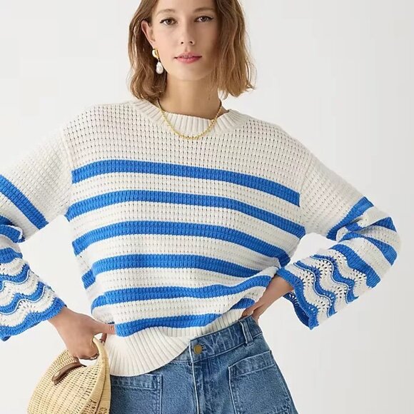 J. Crew Sweaters - J. Crew Textured Crewneck Pullover Sweater in Blue/White Stripe Size Medium